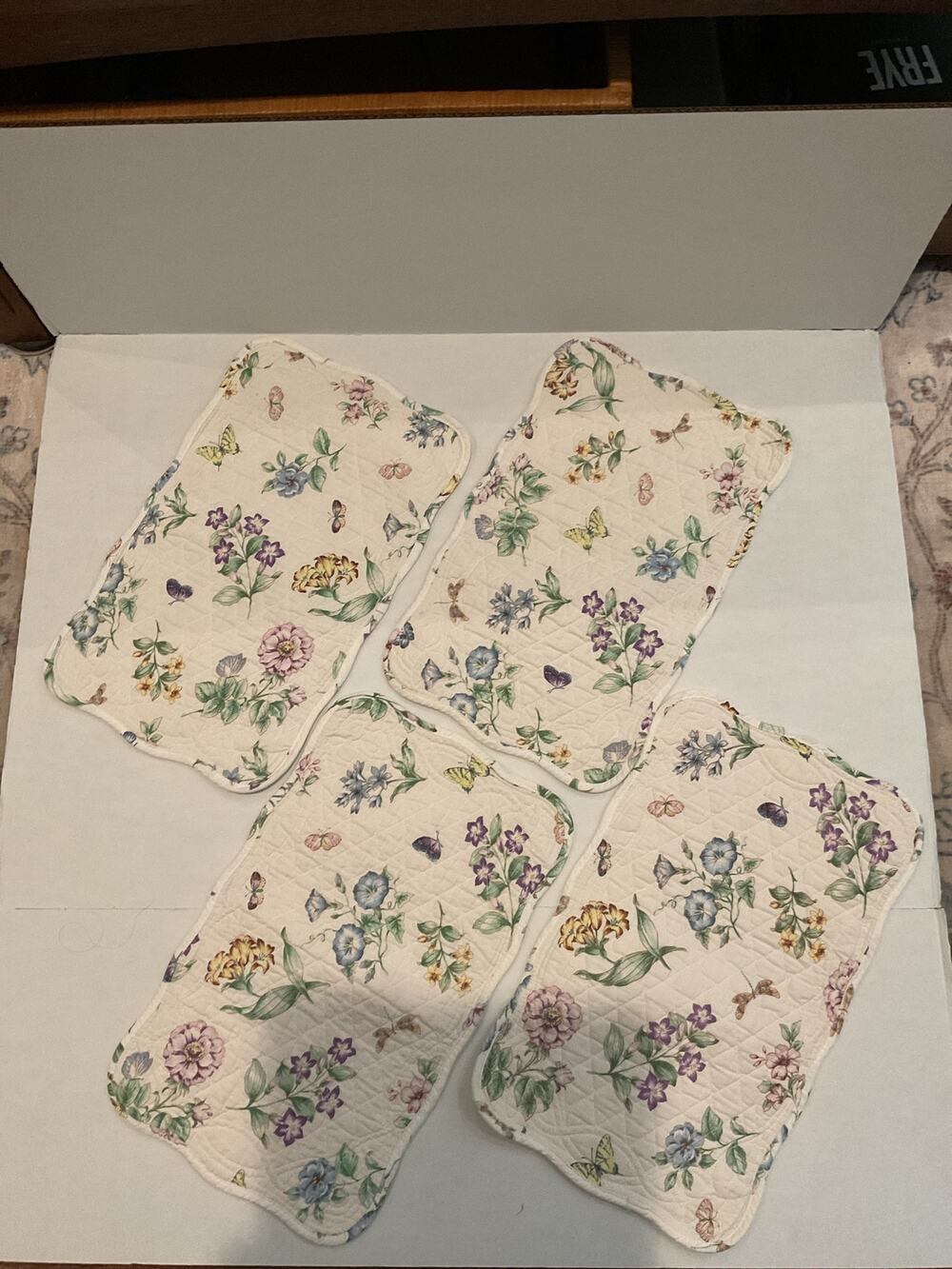 Lenox - Butterfly Meadow, Reversible, Quilted Placemats - White - set of 4